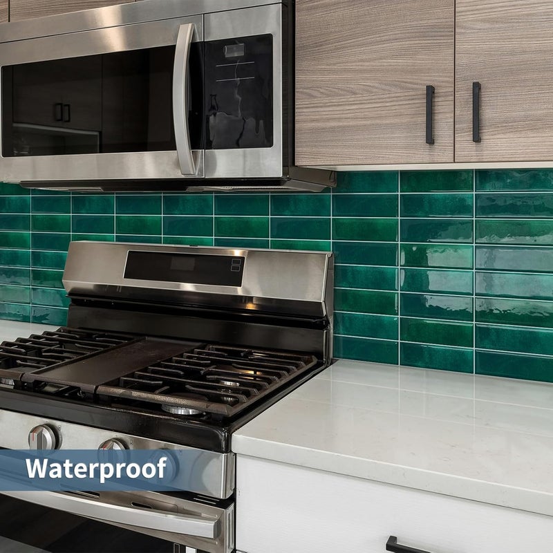 Tiwoos Dark Green Peel and Stick Tile Backsplash Self Adhesive Tiles for Kitchen Wall Bathroom (10-Sheet,12"x12") - Image 4